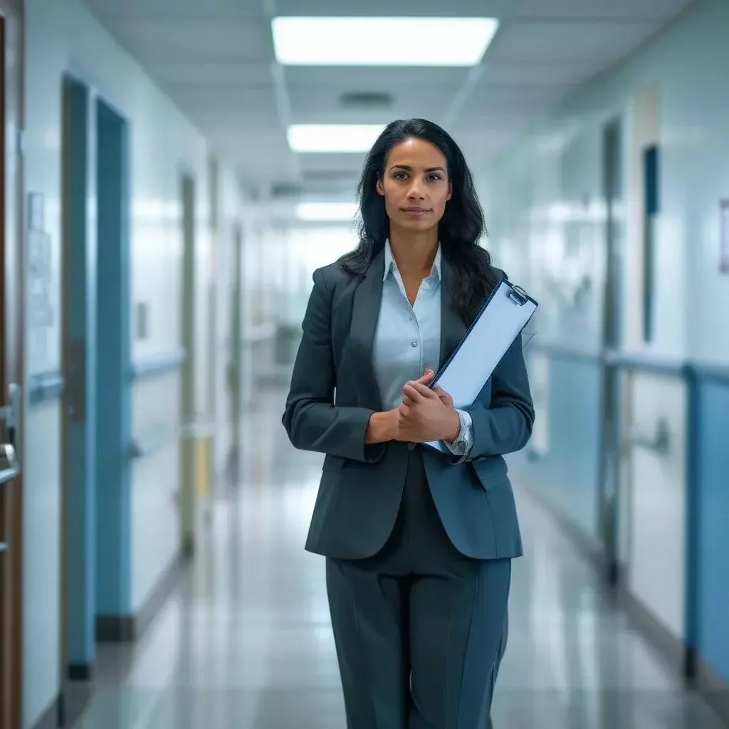 hospital administrator standing in hallway